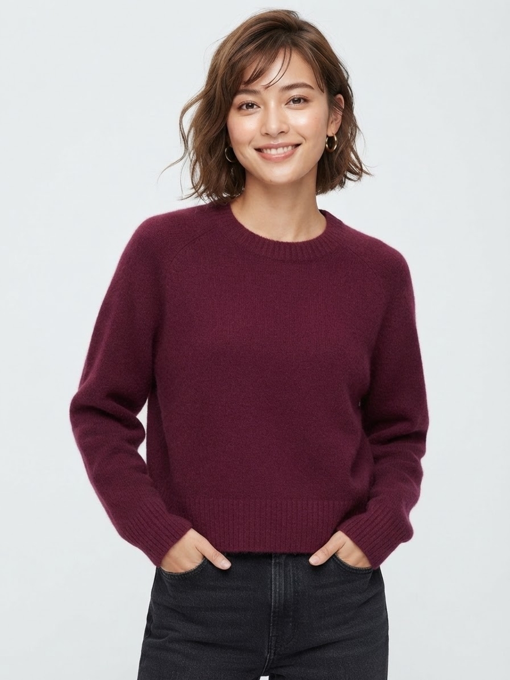UNIQLO Soufflé Yarn Burgundy Crew Neck Sweater Size M